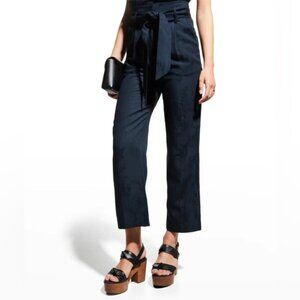 Veronica Beard Floral Jacquard Vitha Straight Leg Cropped Pant in Navy Blue